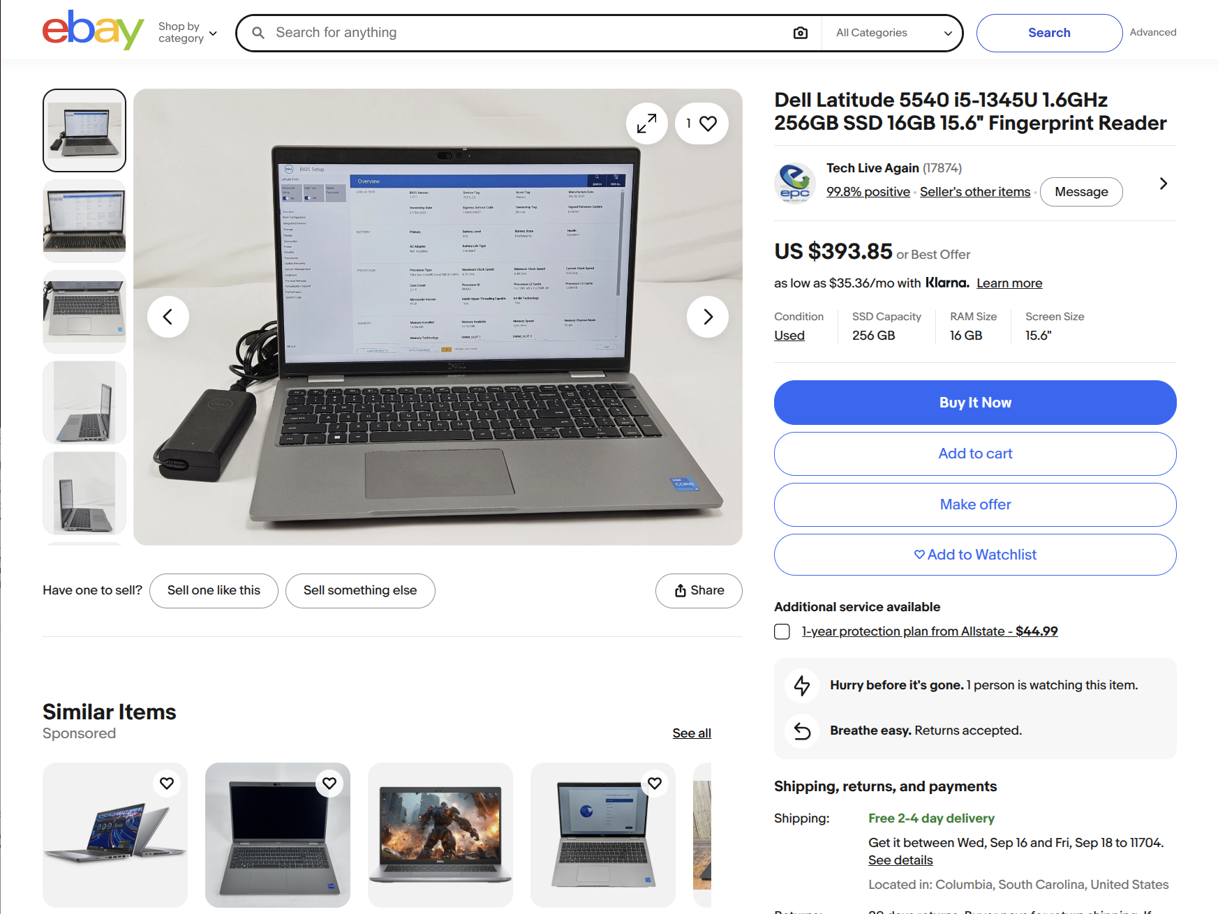 the listing as it appears on the marketplace
